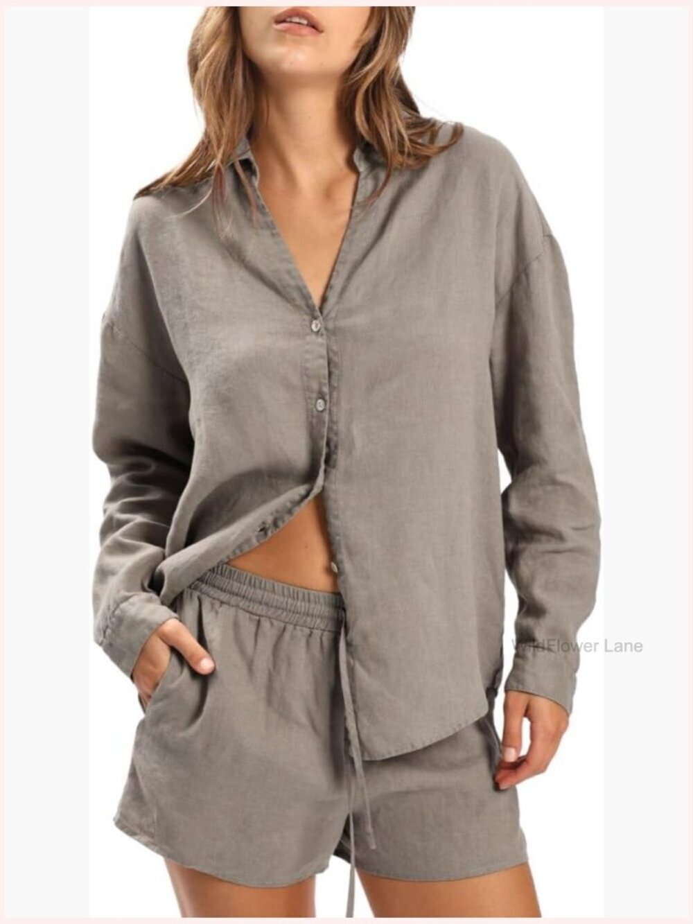 Women's 100% Linen Plant-Dyed Button-Down Long Sleeve Blouse